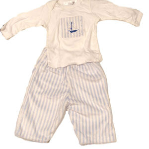 Blue and White Stripe Velour Pants and Matching T